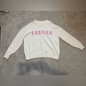 Chic White Sweater with Pink 'FRIDAY' Print